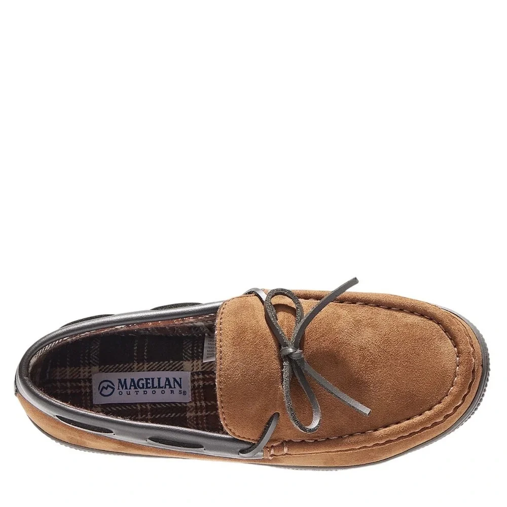 Magellan‎ Outdoors Mens 7D Brown Faux Suede Moccasin Slippers Plaid Lined 183879